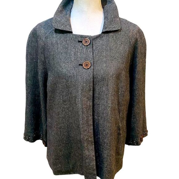 Coldwater creek metallic linen blend blazer jacket embellished cuffs size XL - Picture 2 of 12